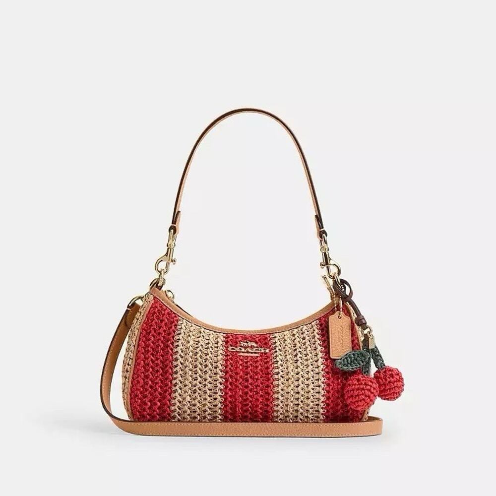 NWT Coach Teri Shoulder Bag With Stripes And Charm Gold/Red/Tan CER34 - Picture 9 of 12